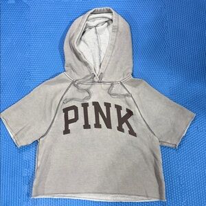 PINK Cropped Shirt Sleeve Hoodie